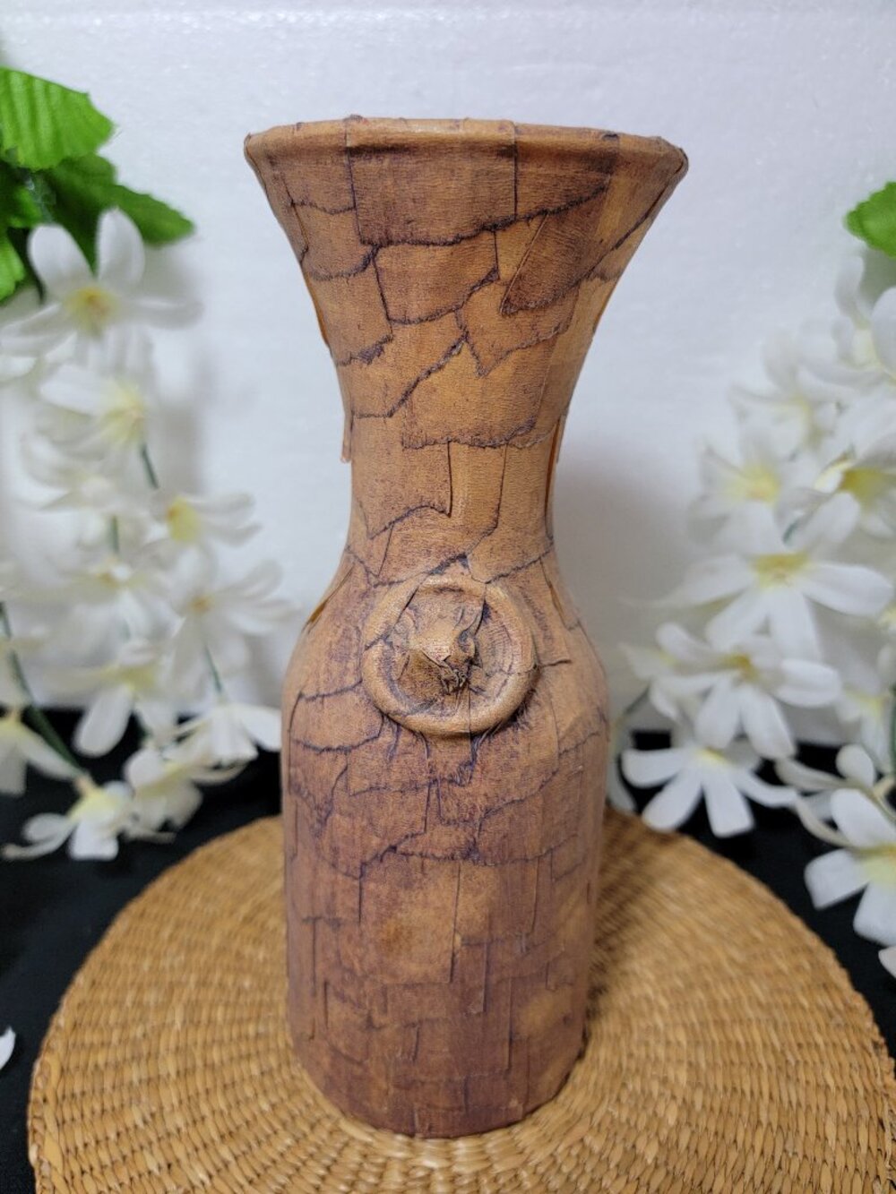 Vintage Decoupage Folk Art Vase 1970s